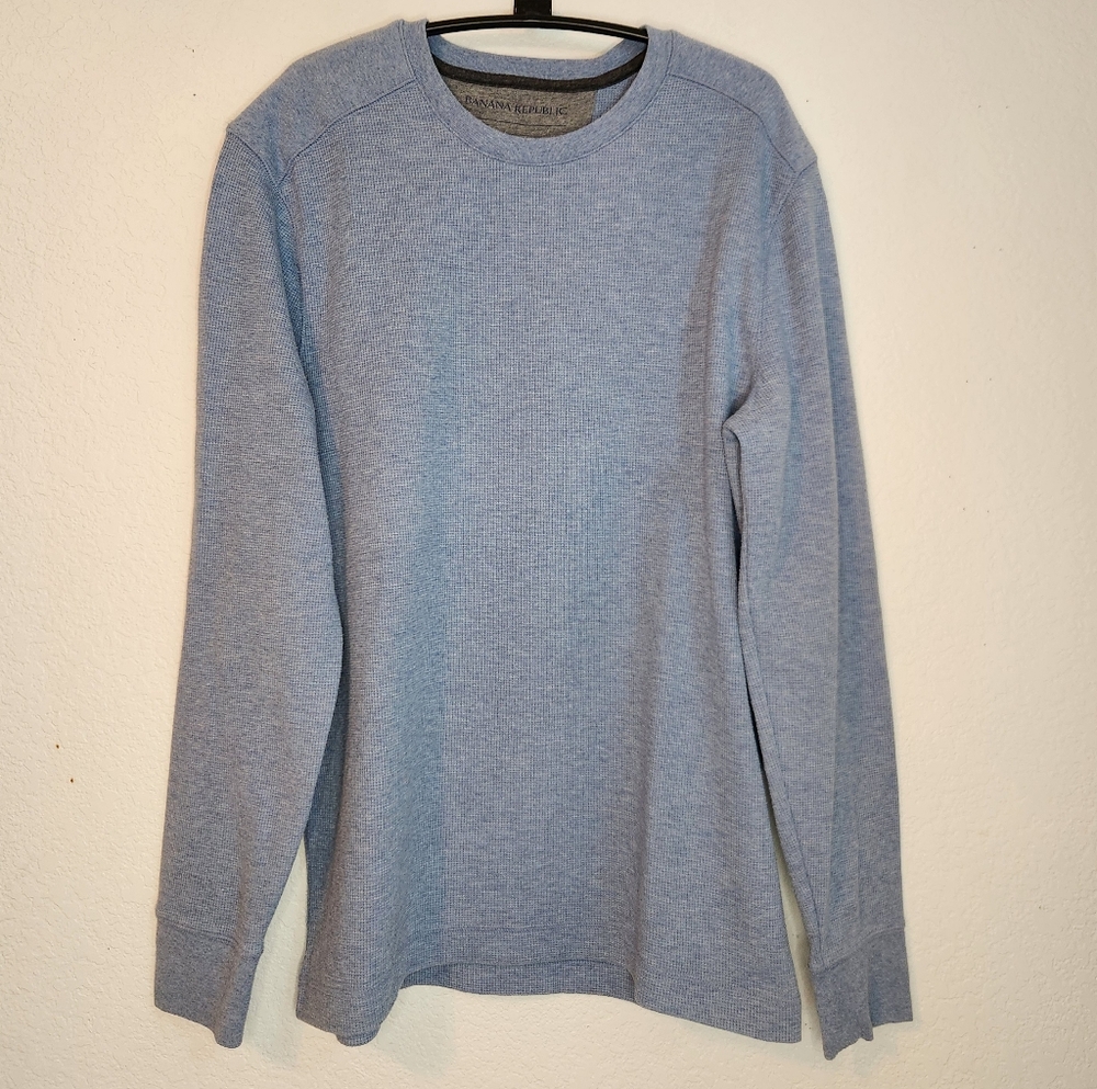 Banana Republic Light Blue Waffle Knit Long Sleeve T-Shirt, Size L